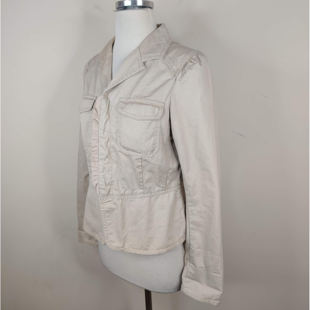 Ann Taylor Loft Jacket Khaki Tan Cotton Button Up Ruffled - Picture 5 of 10